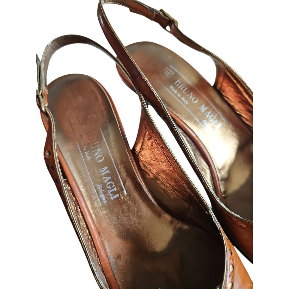 Vintage Bruno Magli Brown Leather Heels Size 8 AAA Peep Toe Sling Back With Box - Picture 11 of 11